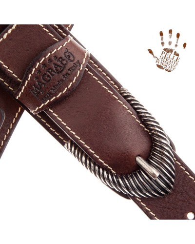 magrabò guitar straps | twin buckle ts core dark brown 7 cm groove silver buckle