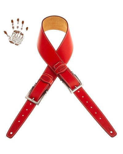 Tracolla per Chitarra e Basso Rosso Vera Pelle Conciata Al Vegetale 7 Cm Meccano Twin Buckle TS Core 