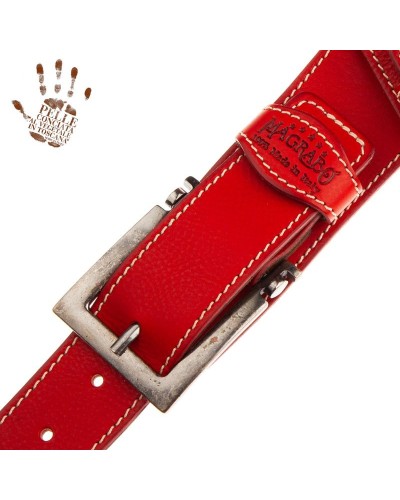 Tracolla per Chitarra e Basso Rosso Vera Pelle Conciata Al Vegetale 7 Cm Meccano Twin Buckle TS Core 