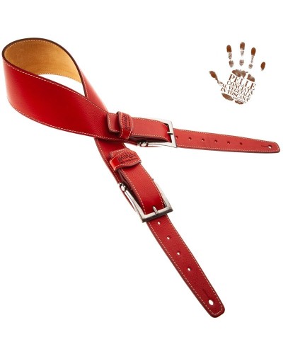 Tracolla per Chitarra e Basso Rosso Vera Pelle Conciata Al Vegetale 7 Cm Meccano Twin Buckle TS Core 