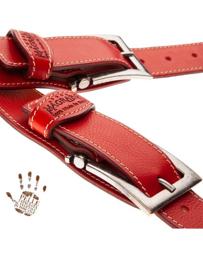 Tracolla per Chitarra e Basso Rosso Vera Pelle Conciata Al Vegetale 7 Cm Meccano Twin Buckle TS Core 