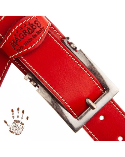 Tracolla per Chitarra e Basso Rosso Vera Pelle Conciata Al Vegetale 7 Cm Meccano Twin Buckle TS Core 