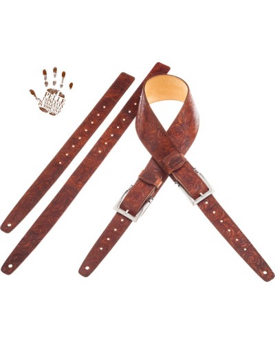 magrabò guitar straps | twin buckle ts special embossed ciler brown 7 cm brown stitching meccano silver buckle