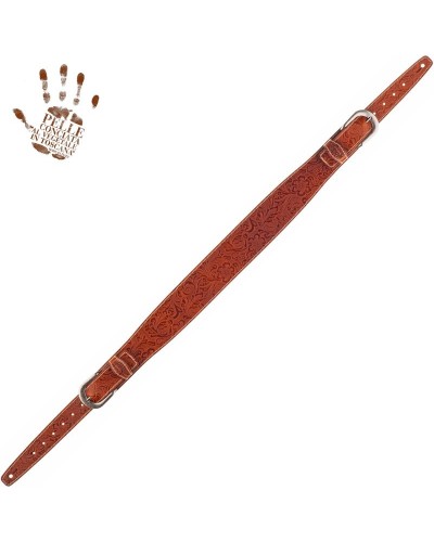 magrabò guitar straps | twin buckle ts embossed flores brown 7 cm round silver buckle