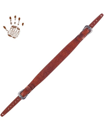 Guitar Strap Brown Certified Vegetable Tanned Leather 7 Cm Sun Flores Twin Buckle TS Embossed 