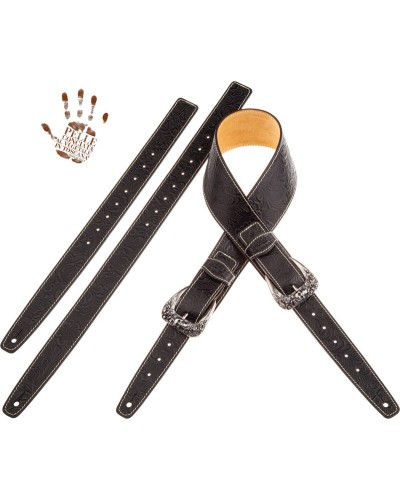 magrabò guitar straps | twin buckle ts embossed flores black 7 cm skull & roses silver buckle