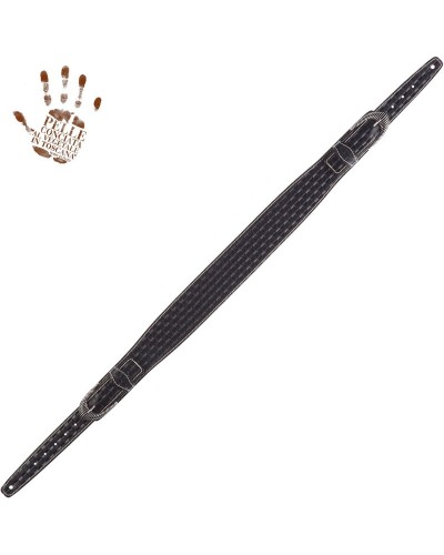 Guitar Strap Black Certified Vegetable Tanned Leather 7 Cm Groove Intreccio Twin Buckle TS Embossed 