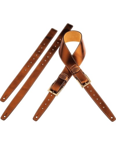 Guitar Strap Bronze Certified Vegetable Tanned Leather 7 Cm Meccano Twin Buckle TS Embossed 