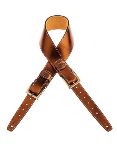 Guitar Strap Bronze Certified Vegetable Tanned Leather 7 Cm Meccano Twin Buckle TS Embossed 