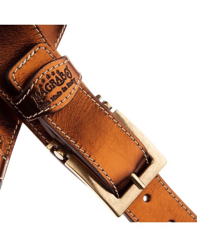 Guitar Strap Bronze Certified Vegetable Tanned Leather 7 Cm Meccano Twin Buckle TS Embossed 