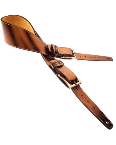 Guitar Strap Bronze Certified Vegetable Tanned Leather 7 Cm Meccano Twin Buckle TS Embossed 