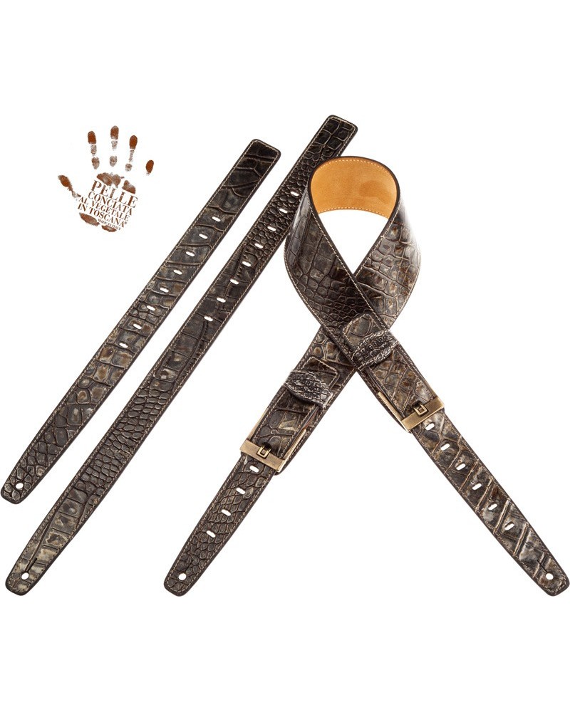 magrabò guitar straps | twin buckle ts embossed cocco dalma 7 cm tongue brass buckle