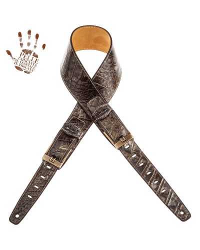 Guitar Strap Black Certified Vegetable Tanned Leather 7 Cm Tongue Cocco Dalma Twin Buckle TS Embossed 