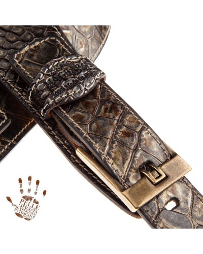 Guitar Strap Black Certified Vegetable Tanned Leather 7 Cm Tongue Cocco Dalma Twin Buckle TS Embossed 