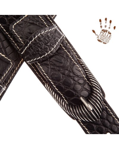 magrabò guitar straps | twin buckle ts embossed cocco pros black 7 cm groove silver buckle