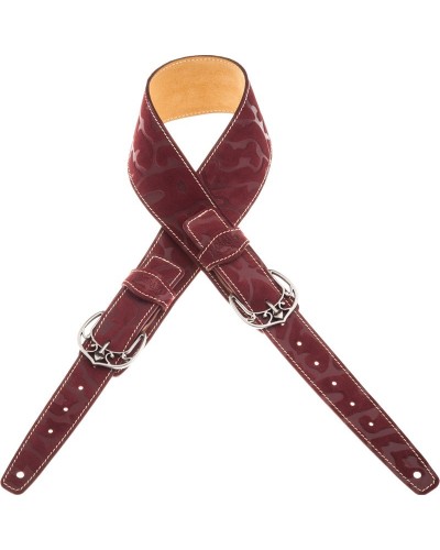 Tracolla per Chitarra e Basso Bordeaux Vera Pelle 7 Cm Queen Damasco Twin Buckle TS Embossed 