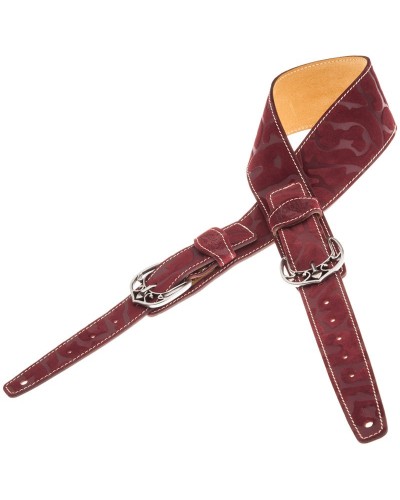 Tracolla per Chitarra e Basso Bordeaux Vera Pelle 7 Cm Queen Damasco Twin Buckle TS Embossed 