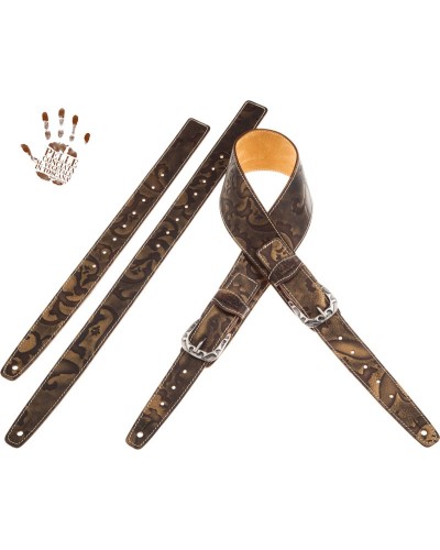 magrabò guitar straps | twin buckle ts embossed grifo bronze 7 cm flames silver buckle