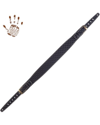 Guitar Strap Black Certified Vegetable Tanned Leather 7 Cm Tongue Intreccio Twin Buckle TS Embossed 