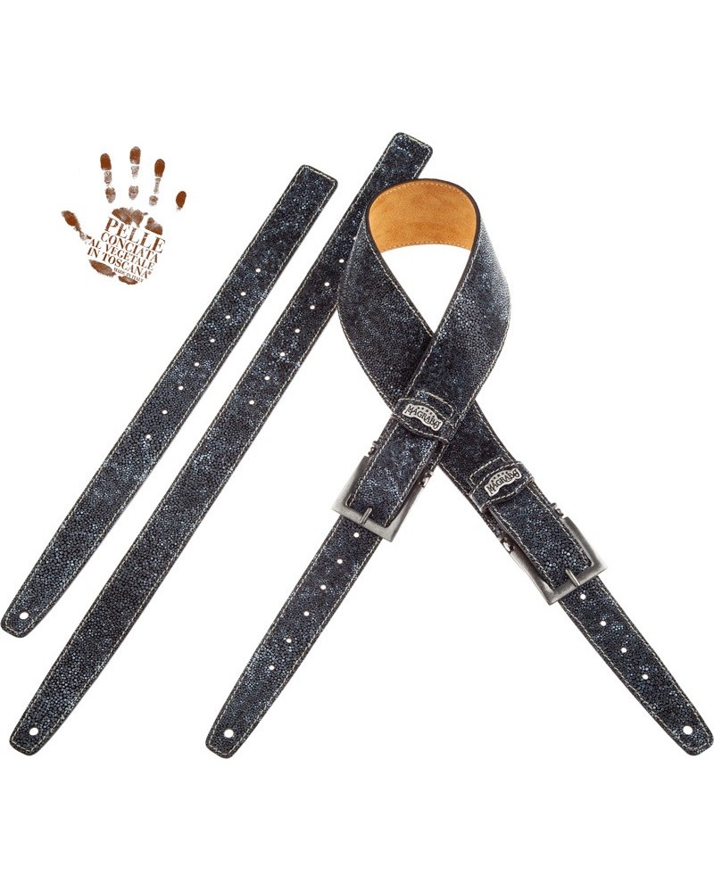 magrabò guitar straps | twin buckle ts embossed seurat grey 7 cm meccano silver buckle