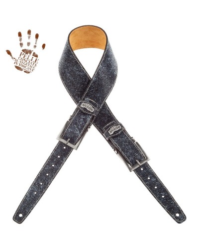 Guitar Strap Grey Certified Vegetable Tanned Leather 7 Cm Meccano Seurat Twin Buckle TS Embossed 