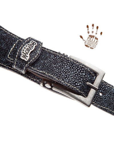 Guitar Strap Grey Certified Vegetable Tanned Leather 7 Cm Meccano Seurat Twin Buckle TS Embossed 