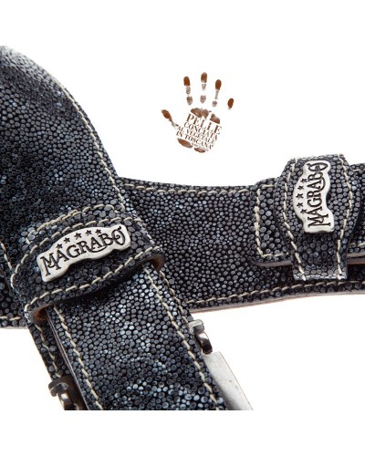 magrabò guitar straps | twin buckle ts embossed seurat grey 7 cm meccano silver buckle