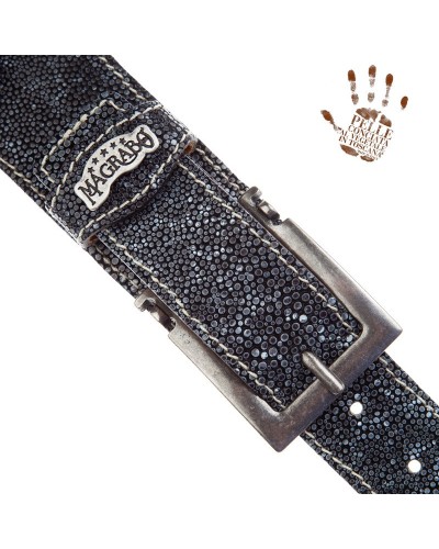 Guitar Strap Grey Certified Vegetable Tanned Leather 7 Cm Meccano Seurat Twin Buckle TS Embossed 