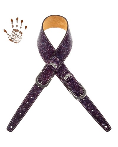 Tracolla per Chitarra e Basso Viola Vera Pelle Conciata Al Vegetale 7 Cm Round Seurat Twin Buckle TS Embossed 