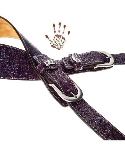 Tracolla per Chitarra e Basso Viola Vera Pelle Conciata Al Vegetale 7 Cm Round Seurat Twin Buckle TS Embossed 