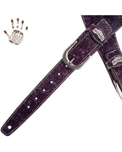 Tracolla per Chitarra e Basso Viola Vera Pelle Conciata Al Vegetale 7 Cm Round Seurat Twin Buckle TS Embossed 