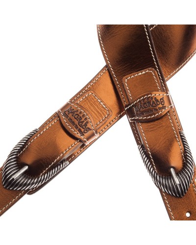 Guitar Strap Bronze Genuine Leather 7 Cm Groove Twin Buckle TS Metallic 