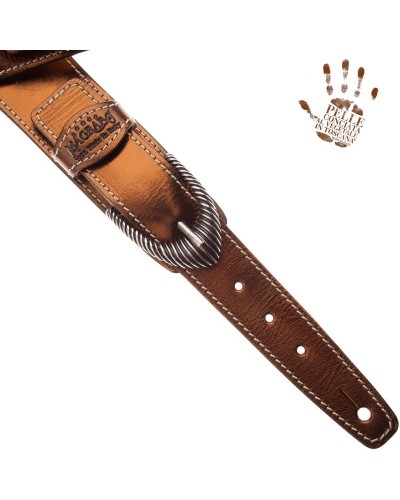 Guitar Strap Bronze Genuine Leather 7 Cm Groove Twin Buckle TS Metallic 