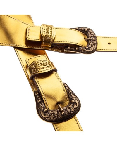 Guitar Strap Gold Genuine Leather 7 Cm Sun Twin Buckle TS Metallic 