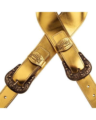 Guitar Strap Gold Genuine Leather 7 Cm Sun Twin Buckle TS Metallic 