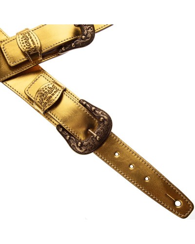 Guitar Strap Gold Genuine Leather 7 Cm Sun Twin Buckle TS Metallic 