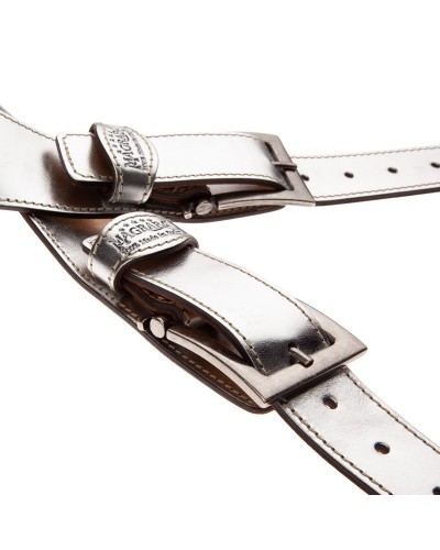 Guitar Strap Silver Genuine Leather 7 Cm Meccano Twin Buckle TS Metallic 