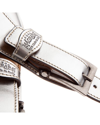 magrabò guitar straps | twin buckle ts metallic silver 7 cm meccano silver buckle