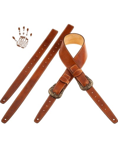 magrabò guitar straps | twin buckle ts stone washed brown 7 cm sun brass buckle