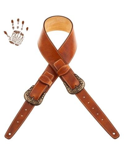 Guitar Strap Brown Certified Vegetable Tanned Leather 7 Cm Sun Twin Buckle TS Stone Washed 