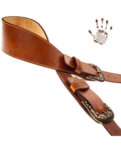 Guitar Strap Brown Certified Vegetable Tanned Leather 7 Cm Sun Twin Buckle TS Stone Washed 