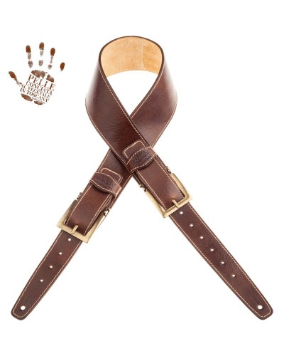 Guitar Strap Brown Certified Vegetable Tanned Leather 7 Cm Meccano Twin Buckle TS Stone Washed 