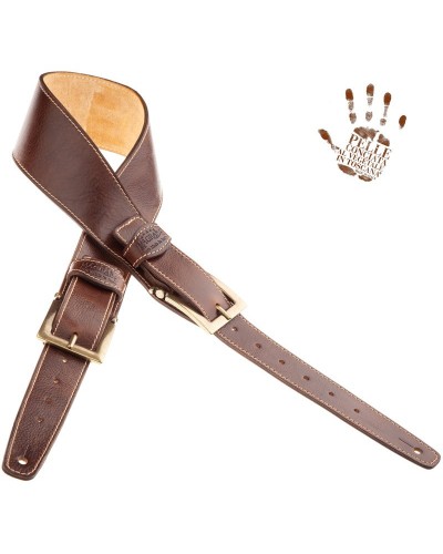 Guitar Strap Brown Certified Vegetable Tanned Leather 7 Cm Meccano Twin Buckle TS Stone Washed 