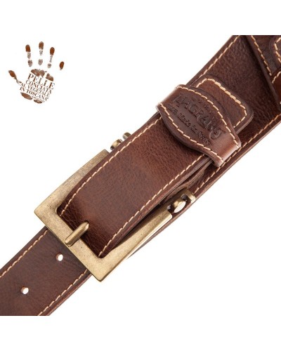 Guitar Strap Brown Certified Vegetable Tanned Leather 7 Cm Meccano Twin Buckle TS Stone Washed 