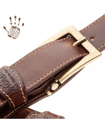 Guitar Strap Brown Certified Vegetable Tanned Leather 7 Cm Meccano Twin Buckle TS Stone Washed 