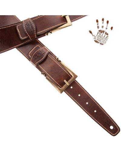 Guitar Strap Brown Certified Vegetable Tanned Leather 7 Cm Meccano Twin Buckle TS Stone Washed 