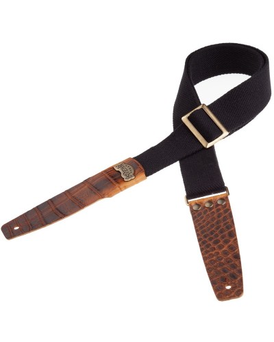 Guitar Strap Black Cotton And Genuine Leather 5 Cm Embossed Stripe SC Cotton 