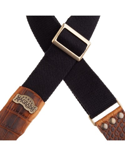 Guitar Strap Black Cotton And Genuine Leather 5 Cm Embossed Stripe SC Cotton 