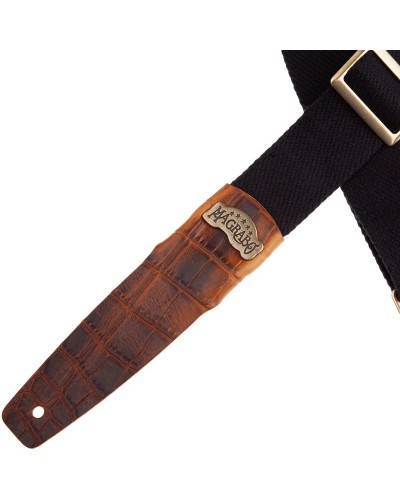 Guitar Strap Black Cotton And Genuine Leather 5 Cm Embossed Stripe SC Cotton 