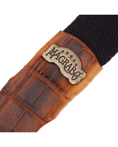 Guitar Strap Black Cotton And Genuine Leather 5 Cm Embossed Stripe SC Cotton 